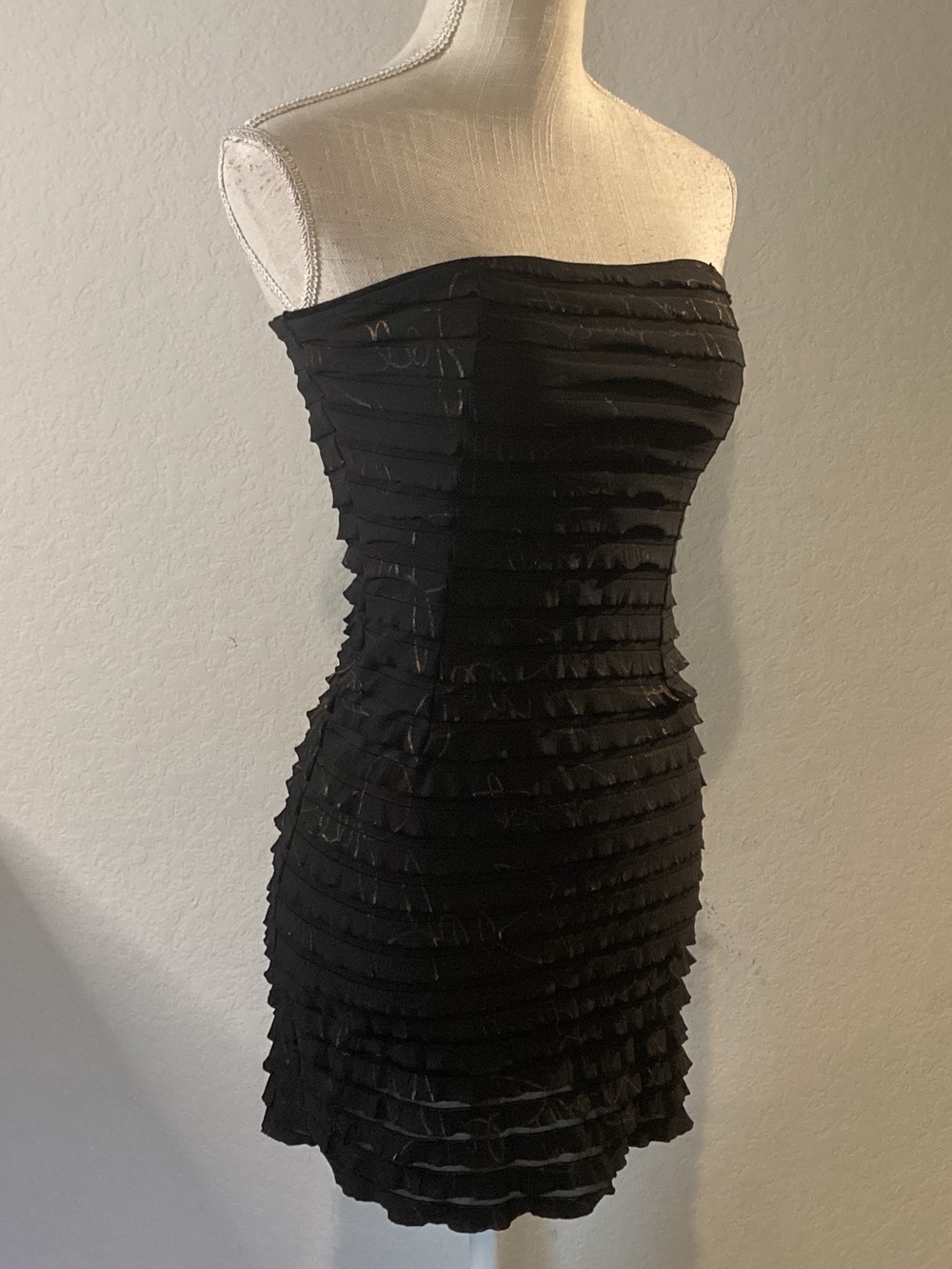 Strapless Black Ruffled Bodycon Dress